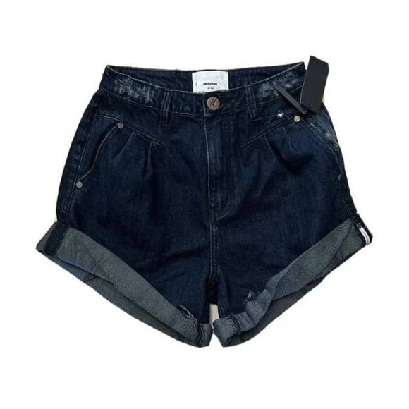 NWT Free People One Teaspoon STREET WALKER Denim Shorts $118 Size 24 Fox Black - Picture 2 of 4